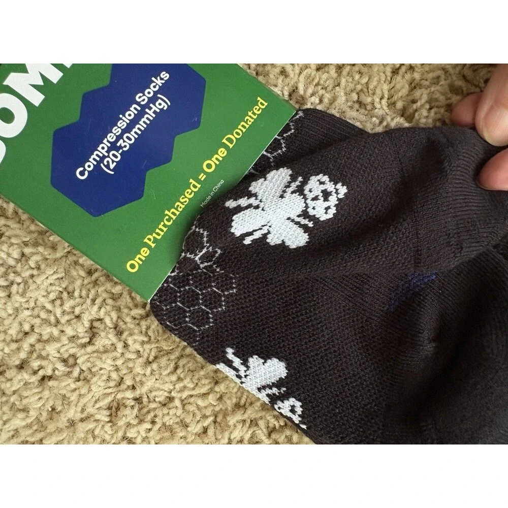 NEW! Bombas Unisex Compression Knee High Socks 20-30mmHg X-Large Black Bee Theme